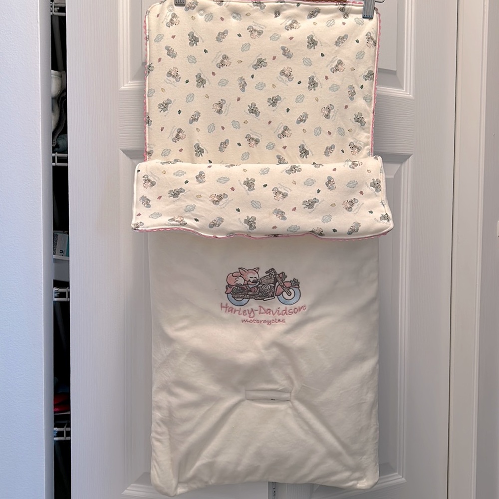 Authentic HARLEY DAVIDSON baby girl pram/swaddle blanket. 0-6 months, EUC